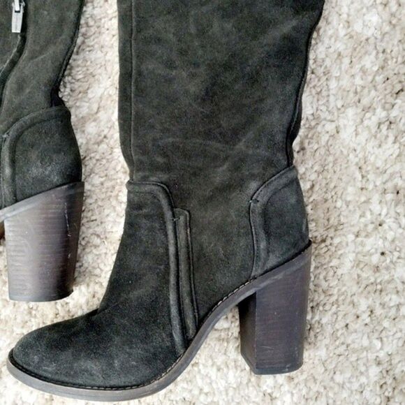 VINCE CAMUTO Knee-High Melaya Suede Boots Block Heels Dk Grey sz: 9 - Picture 3 of 9